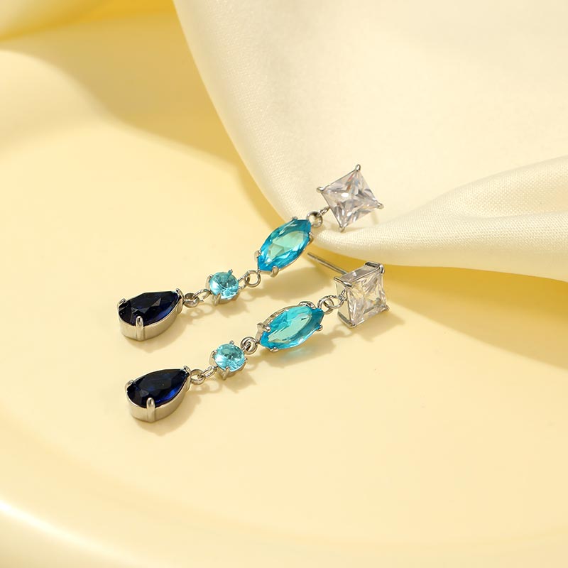 Factory Price Multicolor Natural Sapphire Crystal Gemstone Drop Shape Long Earrings E1488