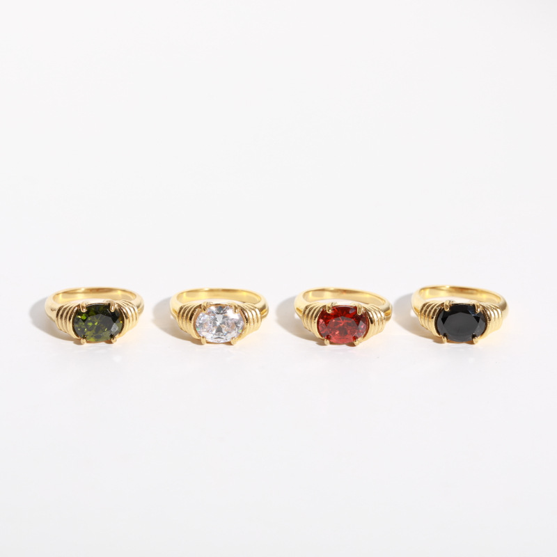 Wholesale Stainless Steel Non-fading 18k Gold Plated Gemstone Rings