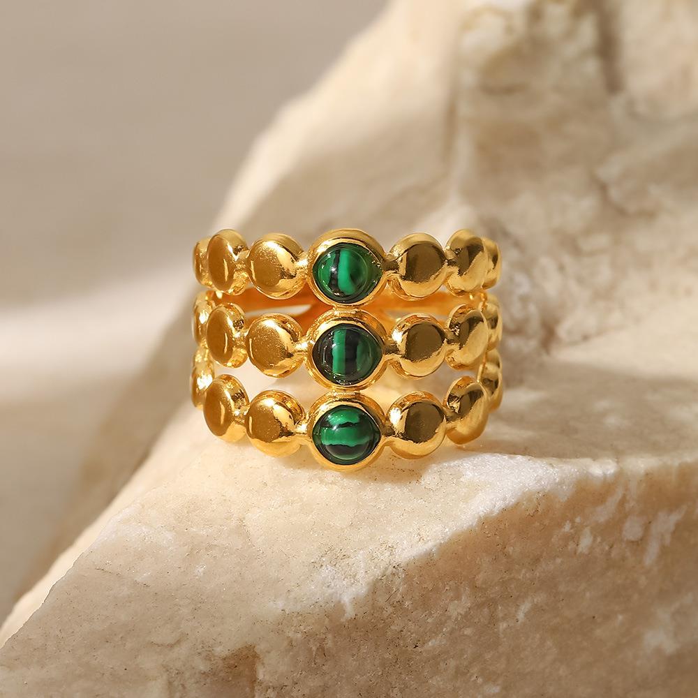 Wholesale Stainless Steel Triple Green Malachite Ring For Women