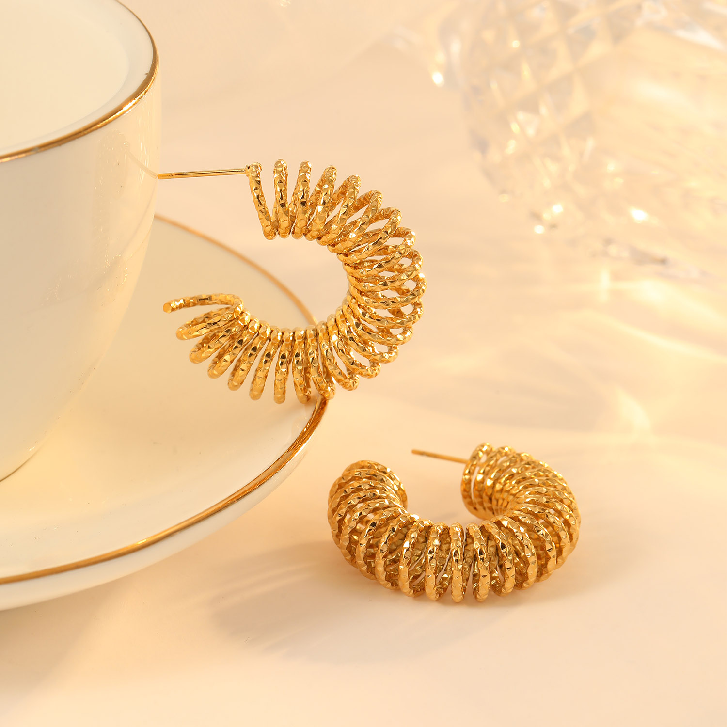 Custom Unique New 18K Gold-Plated Stainless Steel Spring Coil Women's Earrings