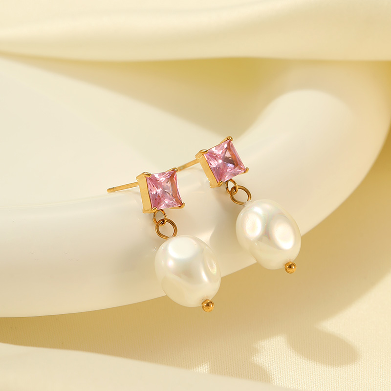 2023 Fashion Drop Earrings Simple Natural Fresh Water Pearl With Pink Zircon Stud earrings