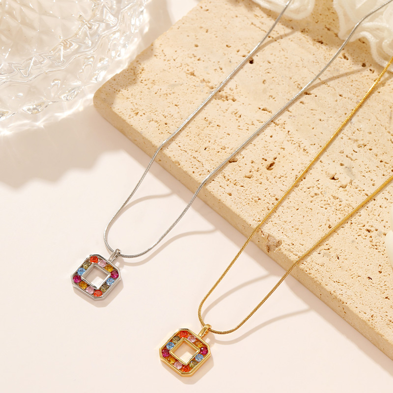 Customize Factory Mixed Colorful Square Diamond Square Pendant Necklace