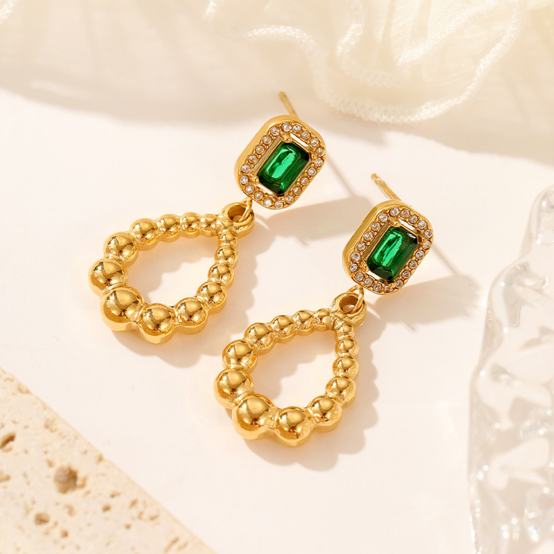 Women trendy gold-plated beaded pendant shiny zircon Christmas statement fine jewelry stud earring