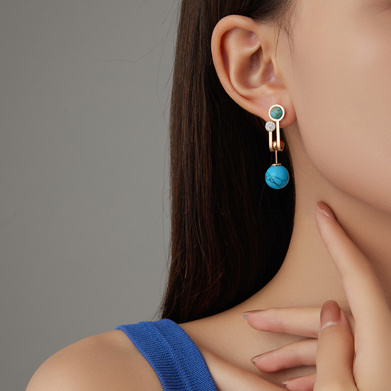 Stainless steel earrings geometric turquoise exotic not fade and do not allergic wholesale earrings for women girls