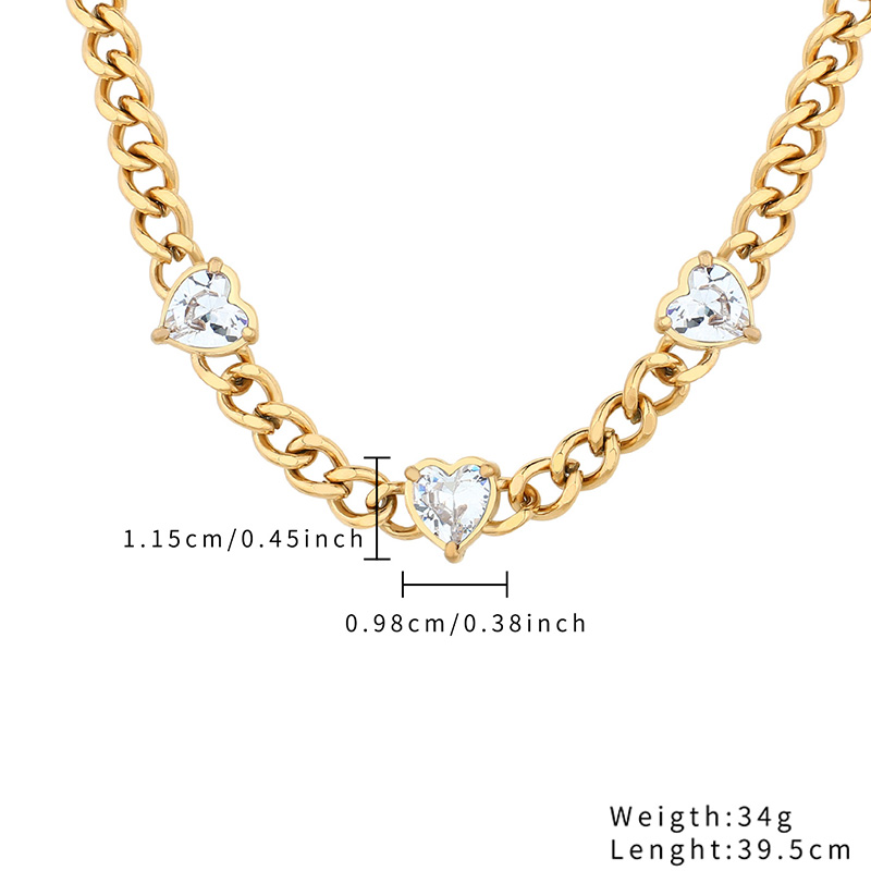 New Arrival 2023 Fashion Heart Zircon Gold Stainless Steel Necklace