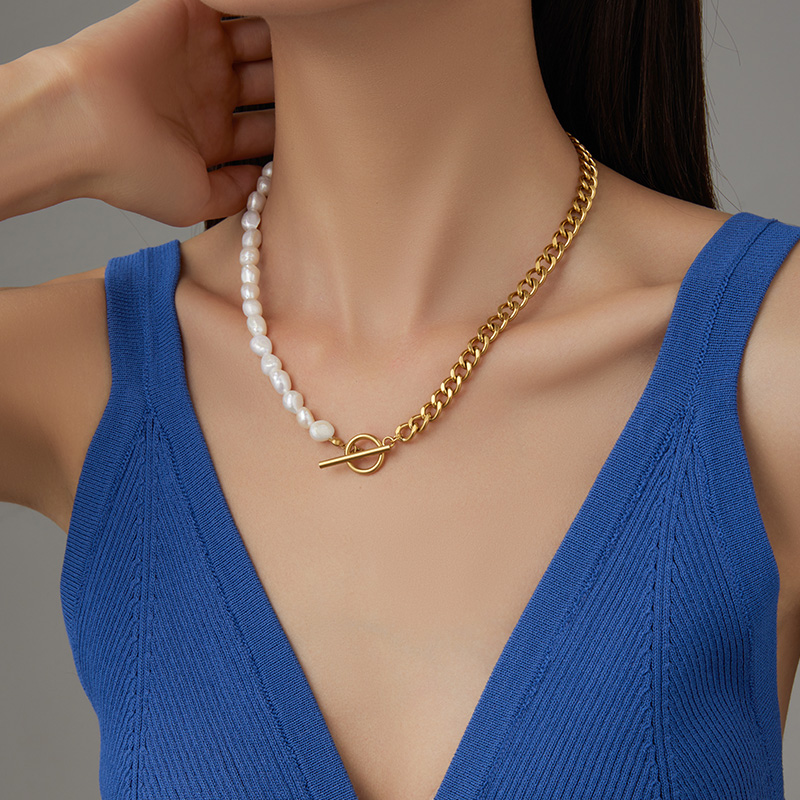 Fresh-Water Pearl Cuban Chain Necklace Trendy Style Jewelry Manufacture Wholesale