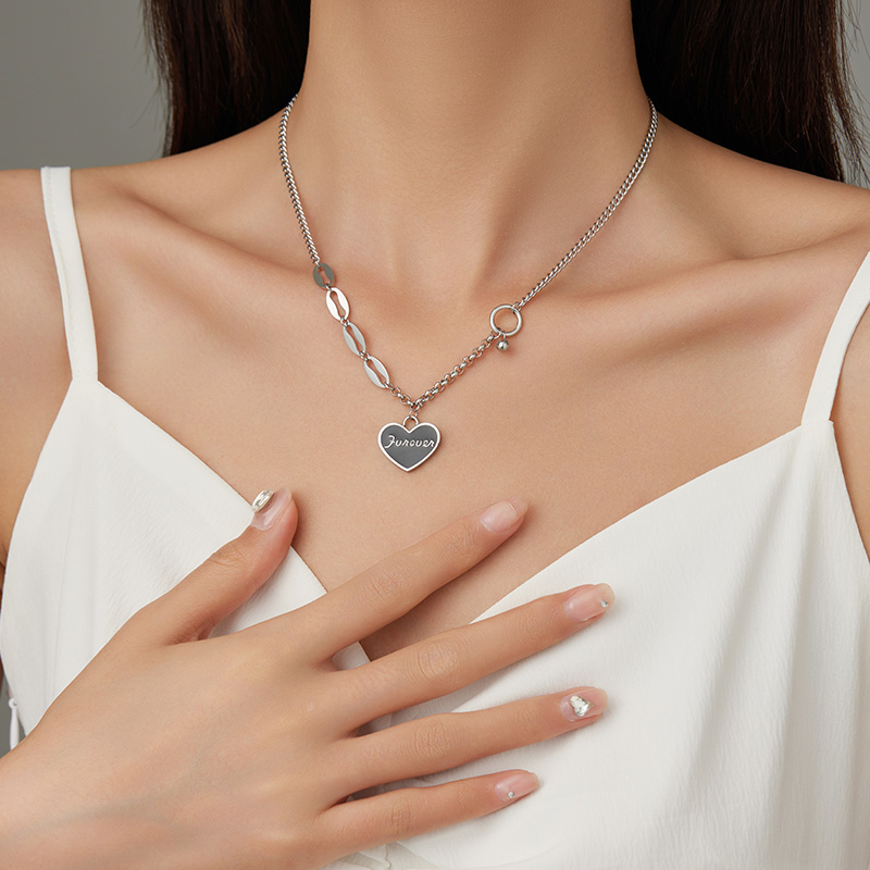 Enamel Heart Pendant Non-Tarnish Stainless Steel Necklace