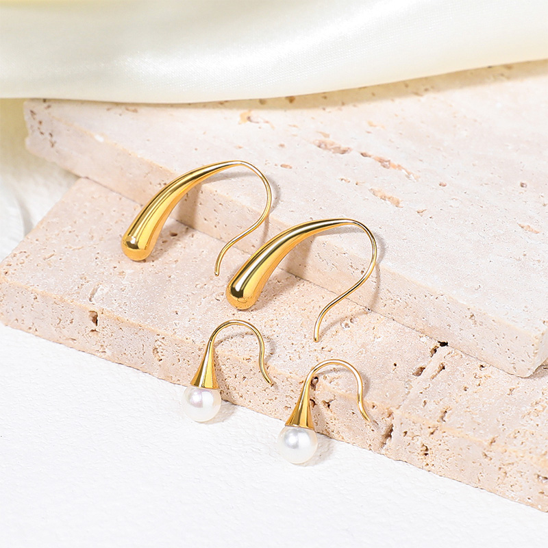 Factory wholesale stainless steel curved pearl earrings