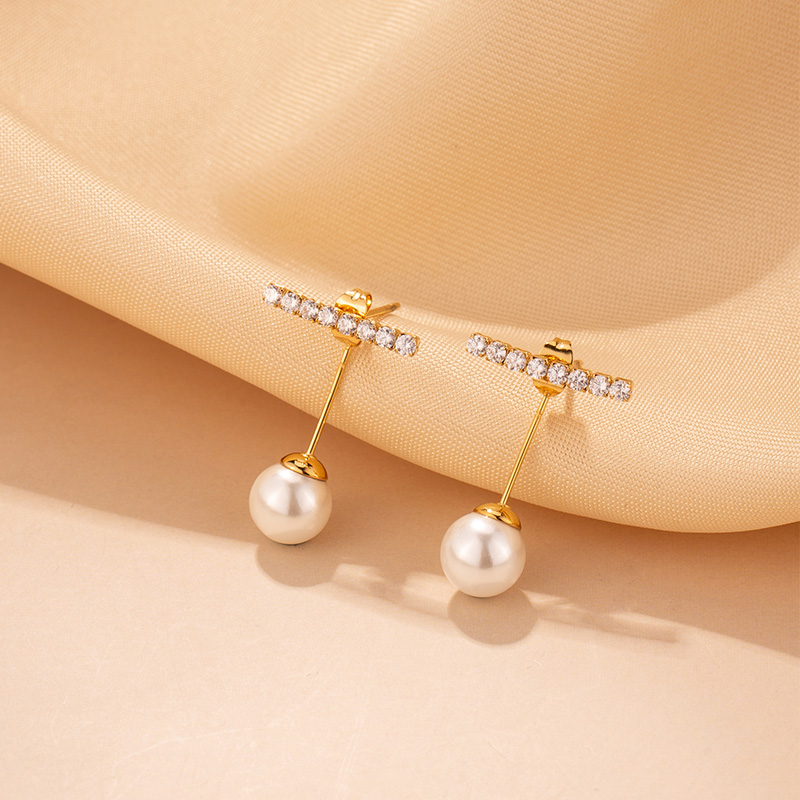 Factory wholesale row diamond zircon pearl pendant earrings 18K gold plated