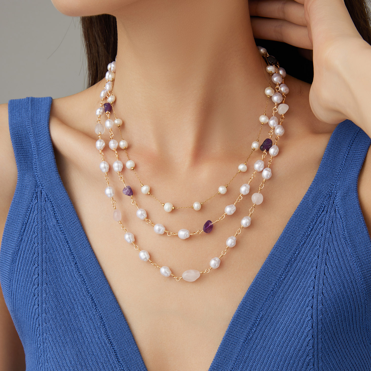 Fashion Pearl And Crystal Stones Necklace Customized Jewelry