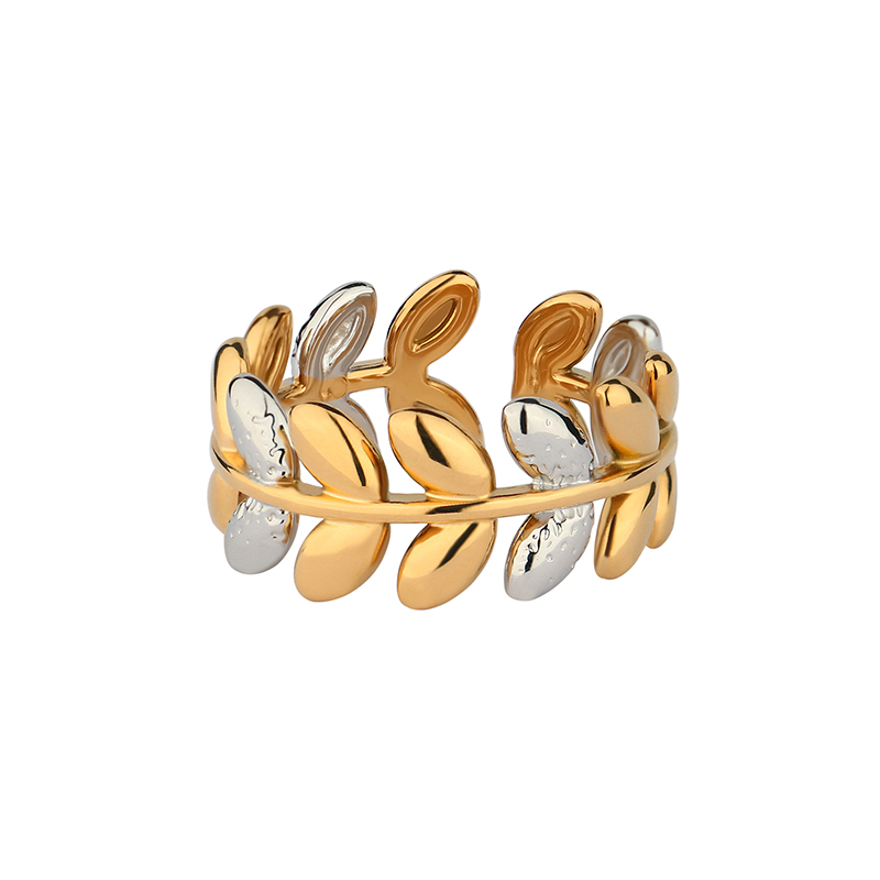 New Stainless Steel 18k Gold Plated Leaves Rings Jewelry Set