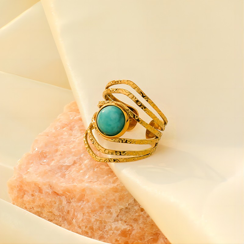 Stainless steel 18K Gold Plated Fine Quality Green Turquoise Ring