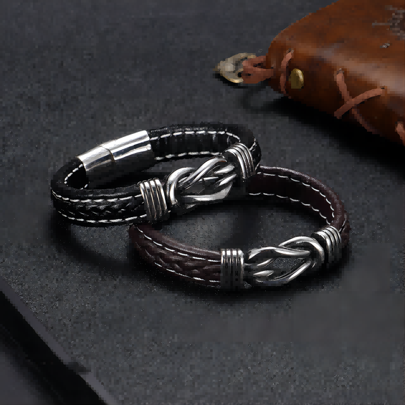 Stainless Steel Bracelet Leather And Steel Magnetic Bracelet Men's Punk Bracelet
