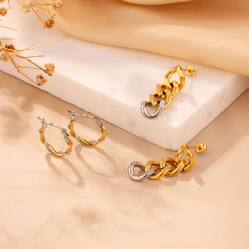 Factory wholesale steel and gold color wrapped chain earrings
