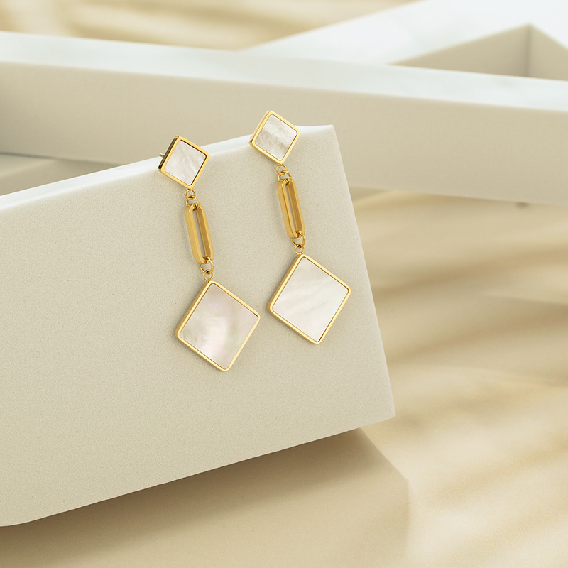 Custom square pendant white shell stud earrings