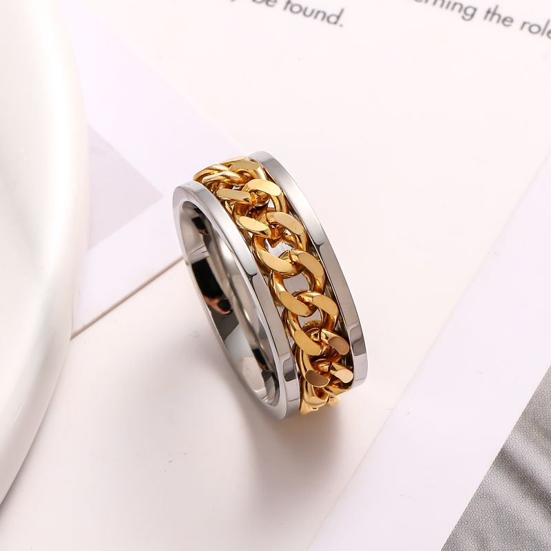 8MM Stainless Steel Rings for Men 18K Gold Plated Curb Link Ring Wedding Band Ring