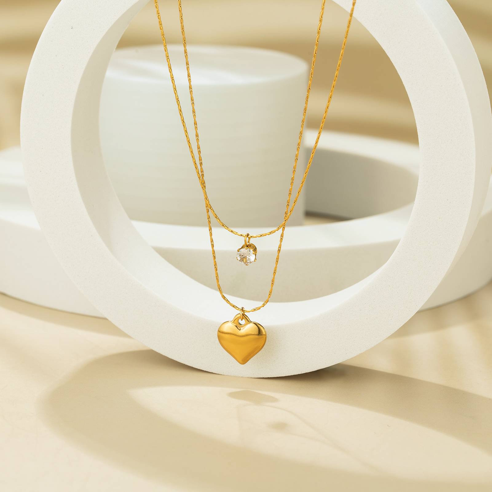 Custom layered shiny zircon heart pendant necklace