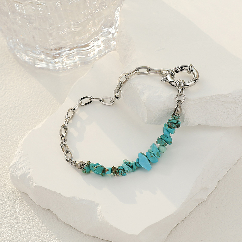 Steel blue turquoise natural stone chain bracelet