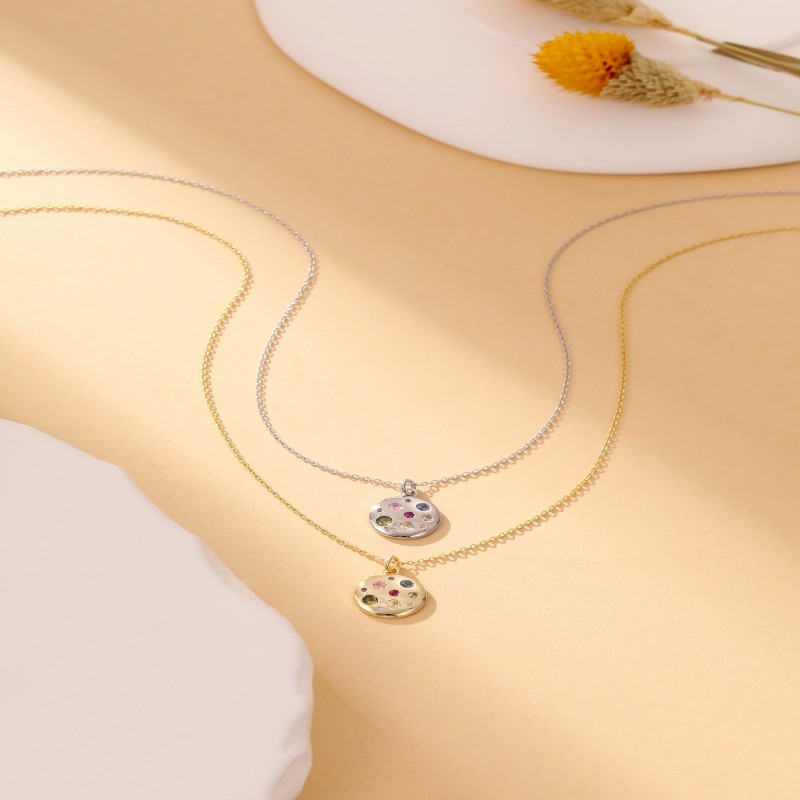 Custom 925 silver colorful zircon pendant necklace