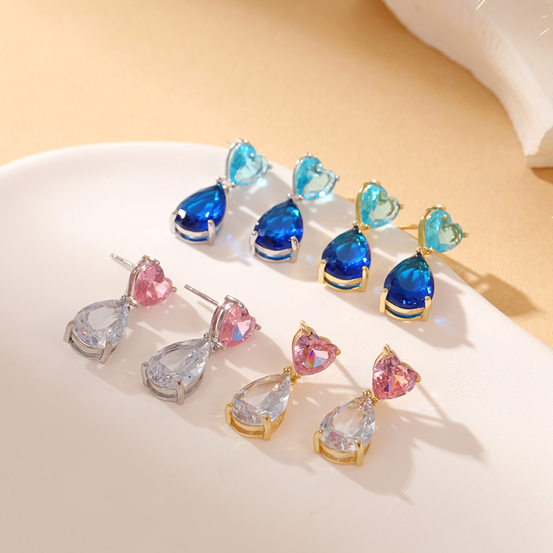 Custom S925 sterling silver jewelry drops colorful zircon stud earrings