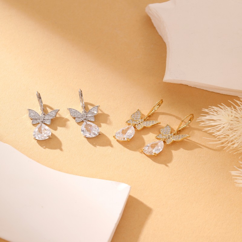 New arrivals silver full zircon pendant butterfly earrings