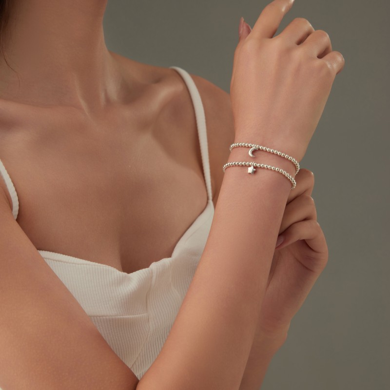 Personalized shining silver bead moom star charm bracelet