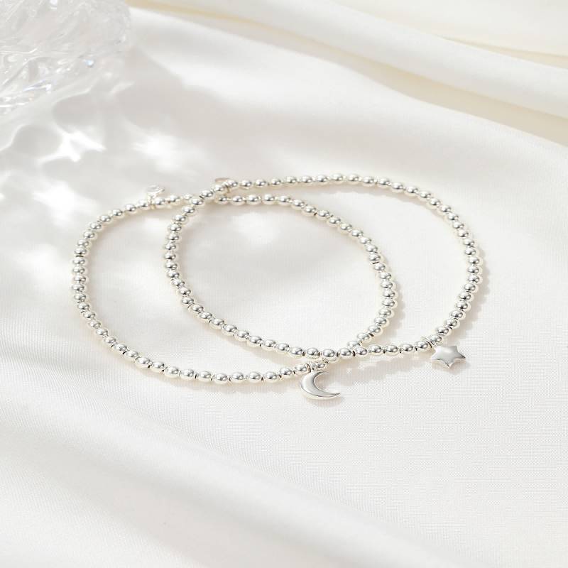 Personalized shining silver bead moom star charm bracelet
