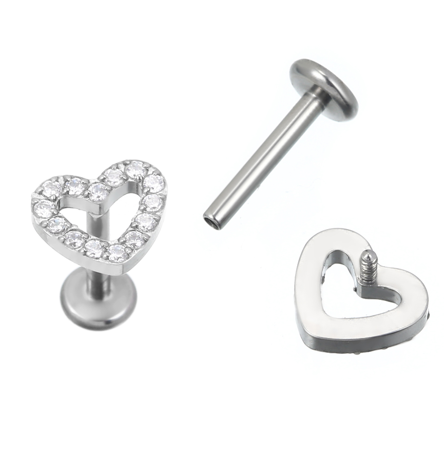 Factory shining heart zircon titanium earrings piercing