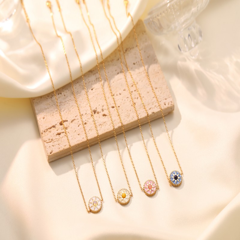 Customizable multicolored enamel Cat'eye stone eight blind star pendant jewelry set
