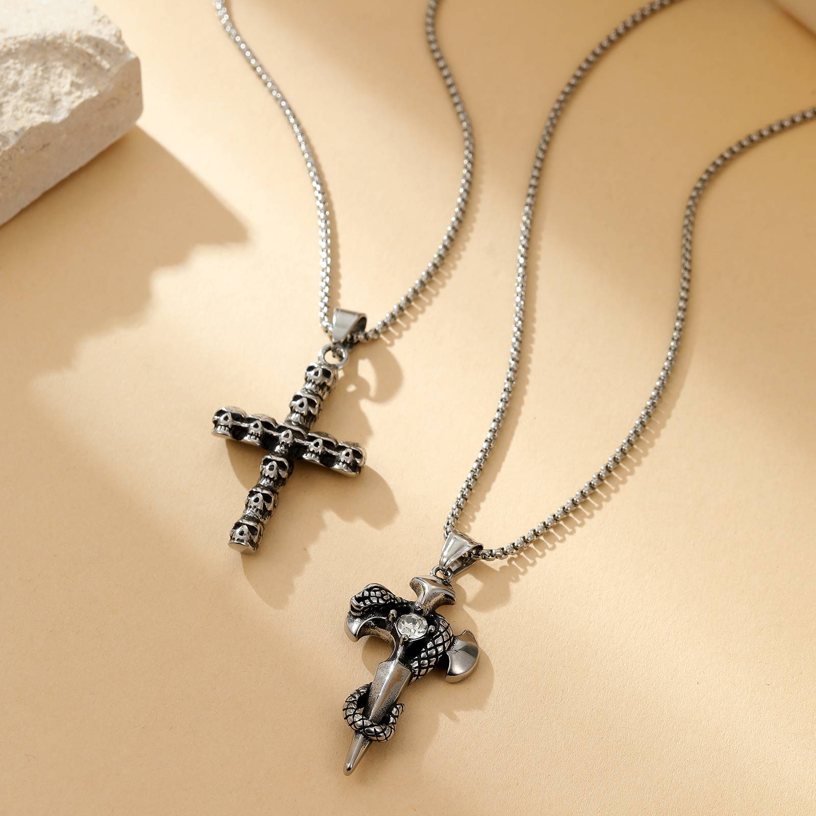 Hip hop retro stainless steel cross pendant men's necklace