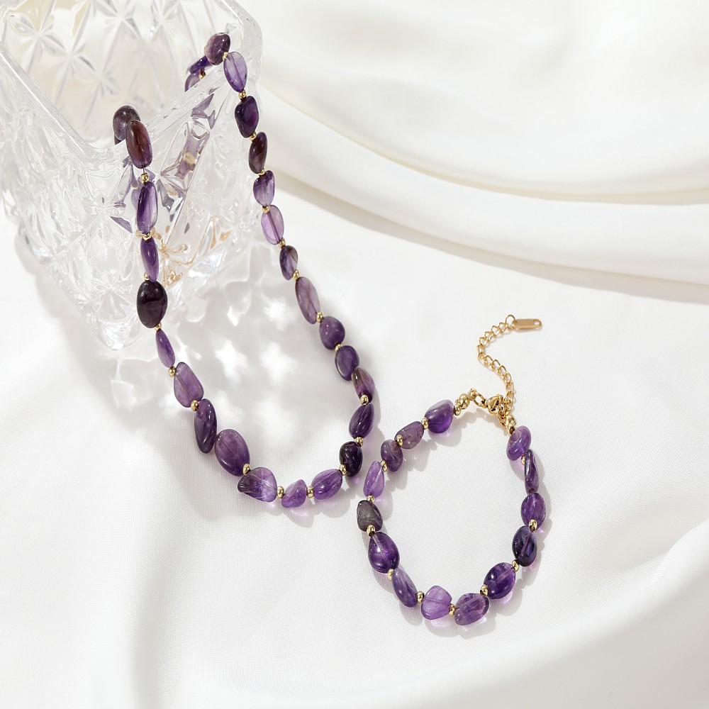 Amethyst purple stone lucky irregularity jewelry set