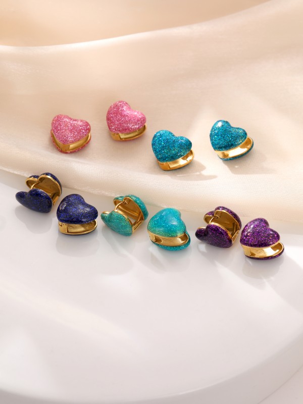 Colorful enamel heart-shaped fashion hoop earrings
